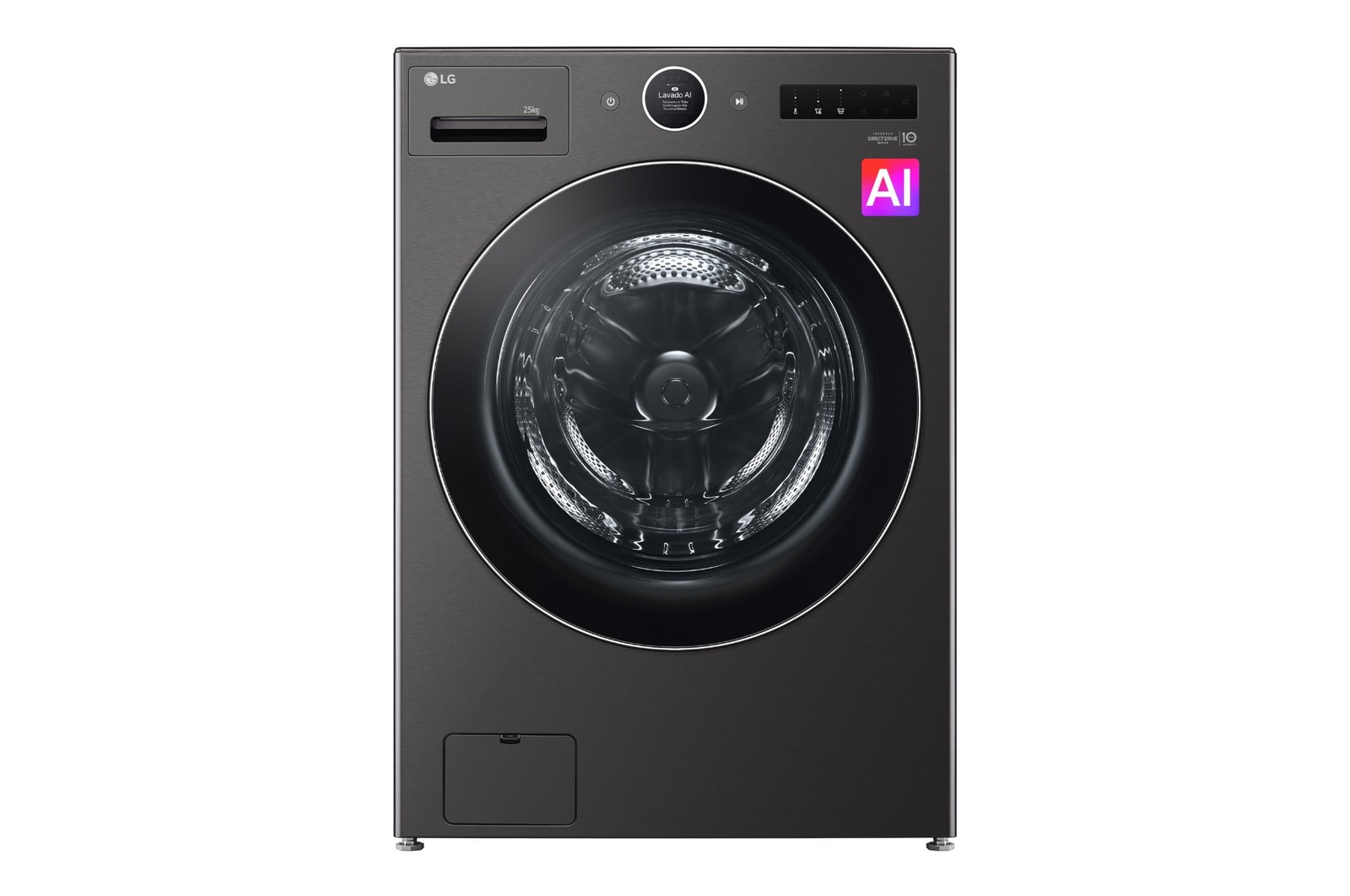 Vista frontal de Lavadora LG Carga Frontal 25Kg Negro AIDD™ TurboWash™ Steam™ WM25BFXS